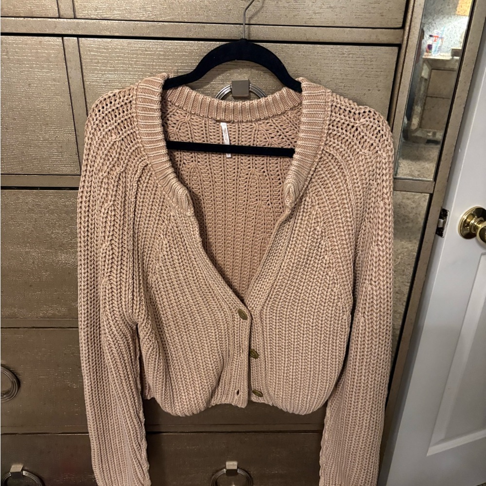 Free People Beige Knit Cardigan